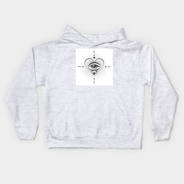 All Seeing Eye with mystic symbols Kids Hoodie by devaleta